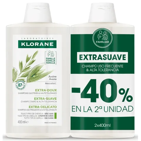 Klorane Champú Leche Avena Duplo 2x400ml – imagen 4