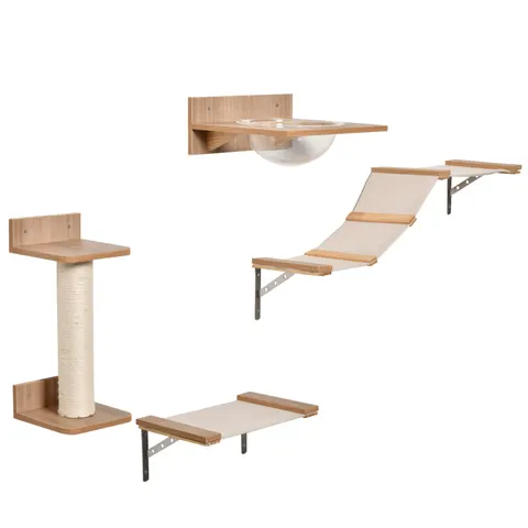PawHut Cat Tree 4PCs Wall-mounted Shelf Set Climbing Frame – image 3