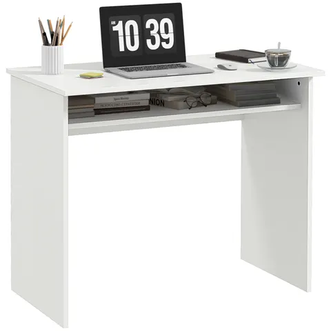 HOMCOM Computer Desk Writing Table Study Workstation Storage White Wood Grain – image 3