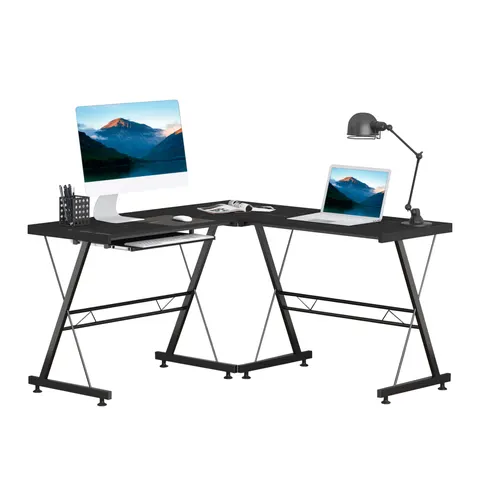 L Shaped Computer Desk W/ Keyboard Tray-Black – image 2