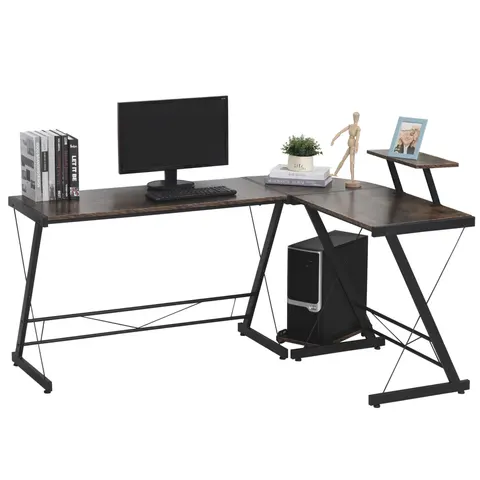 L Shaped Desk Round Corner Computer Gaming Table Workstation with Storage Shelf – image 2
