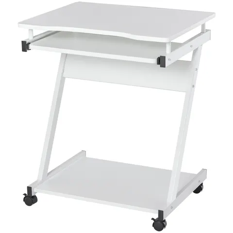 HOMCOM Movable Computer Desk with 4 Moving Wheels Sliding Keyboard Tray White – image 2