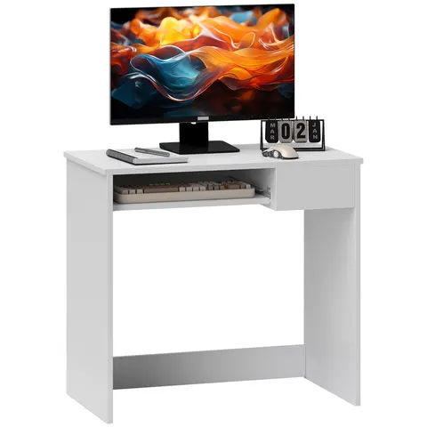 Compact Computer Table with Keyboard Tray Drawer White – image 2