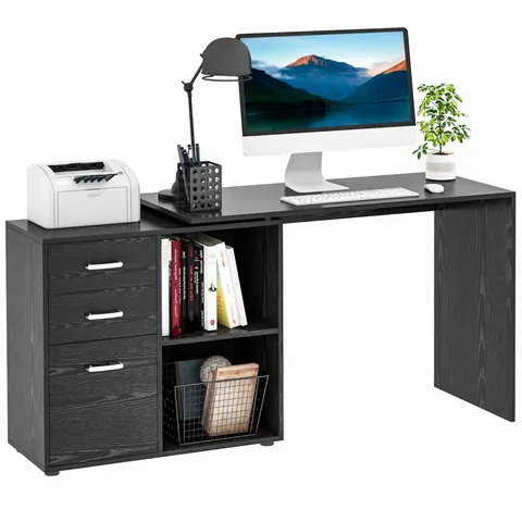 L Shape Computer Desk Workstation Home Office Drawer Shelf File Cabinet-Black – image 3