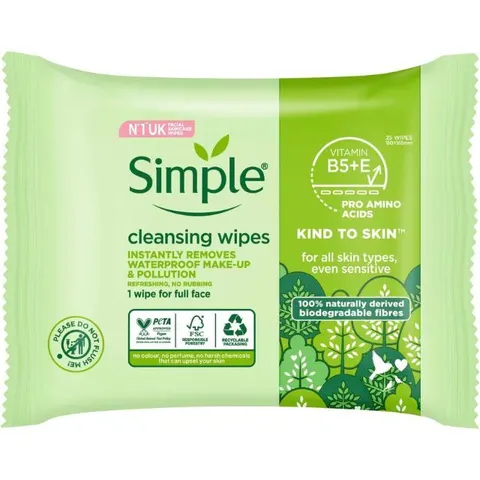 Simple Biodegradable Cleansing Face Wipes, Pack of 25 – image 2