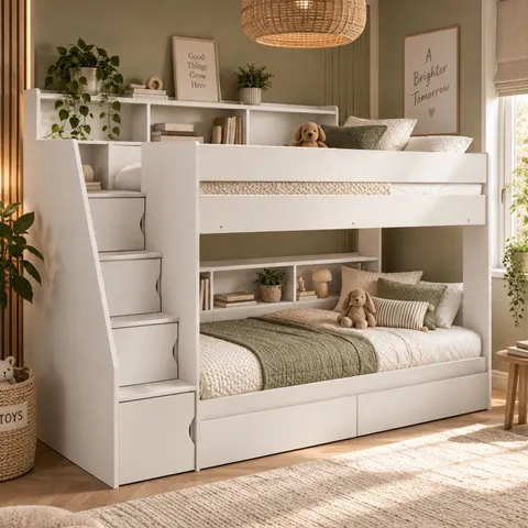 Harriet Bee Caleb Single (3') Bunk Bed with Storage Included White – image 2