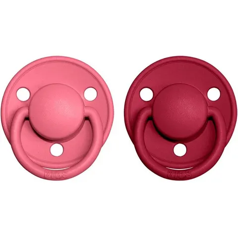 BIBS De Lux Natural Rubber Size 2: 6+ months dummy Coral / Ruby 2 pc – image 2