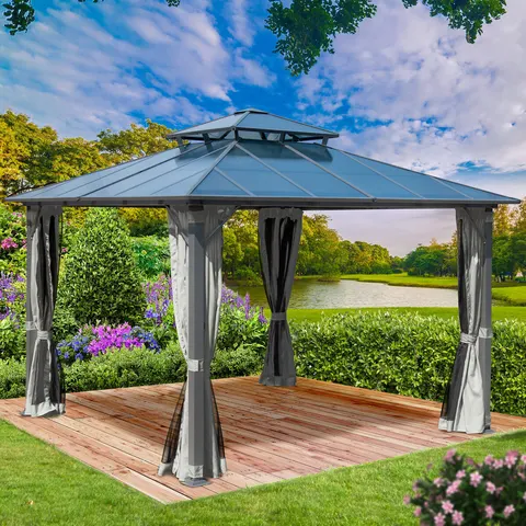 Brast Alu Pavillon PAGODE 4x4m hellgrau mit Moskitonetz – Bild 2