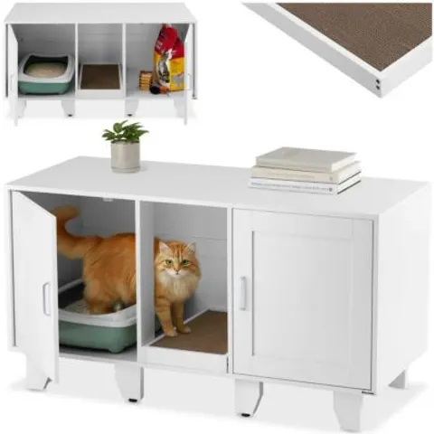 Maison de toilettage pour chat entrées cachées sur les côtés blanc – image 2