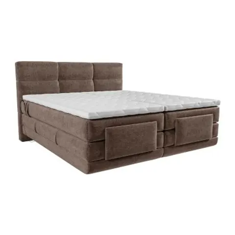 vente-unique.com Lit boxspring polyester marron 215x118x168cm – image 2