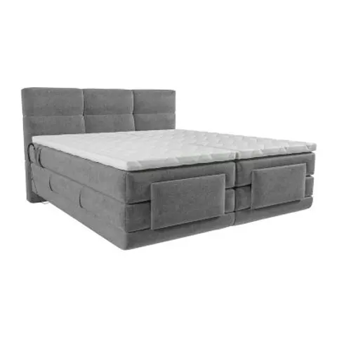 vente-unique.com Lit boxspring polyester gris clair Gris 215x118x168cm – image 2