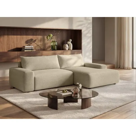 vente-unique.com Canapé d'angle polyester 4 places taupe 264x87x162cm – image 2