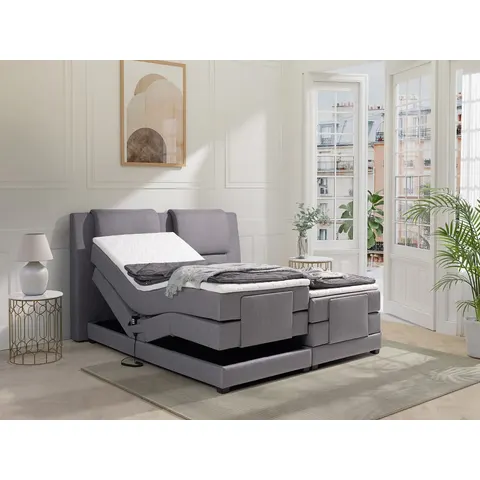 vente-unique.com Lit boxspring polyester gris clair Gris 218x125x183cm – image 2