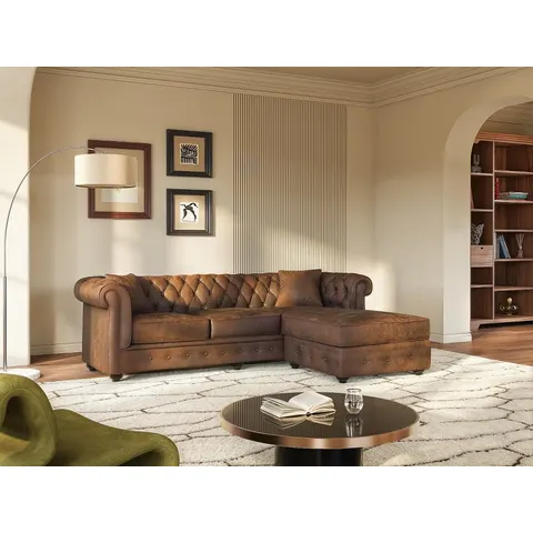 vente-unique.com Canapé d'angle microfibre 4 places marron 228x72x163cm – image 2