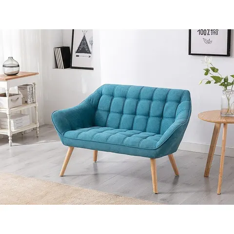 vente-unique.com Canapé fixe polyester 2 places bleu turquoise} Bleu 127x77x73cm – image 2