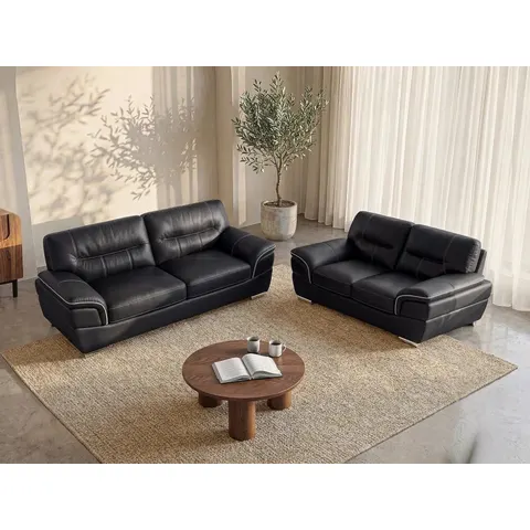 vente-unique.com Ensemble canapé cuir noir 210x87x93cm – image 2