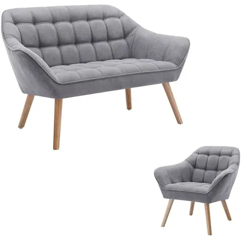 vente-unique.com Ensemble canapé fauteuil polyester gris 127x77x73cm – image 2
