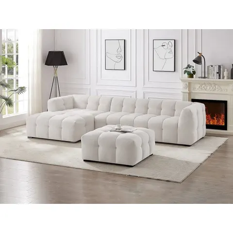 vente-unique.com Canapé d'angle polyester 5 places beige 314x68x168cm – image 2