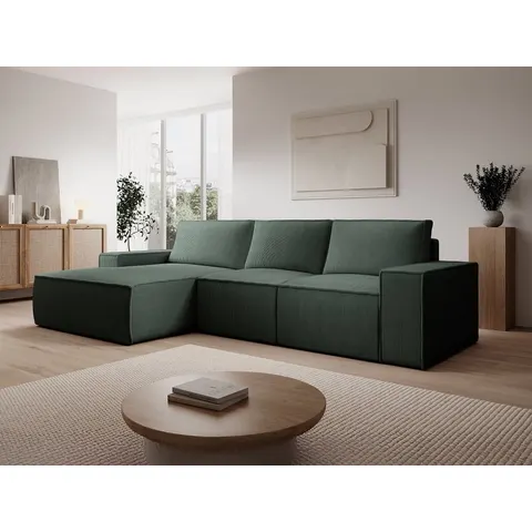 vente-unique.com Canapé d'angle polyester 5 places vert 297x85x167cm – image 2