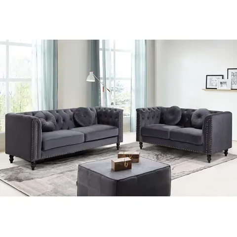vente-unique.com Canapé fixe polyester 2 places gris anthracite} Gris 163x79x77cm – image 2