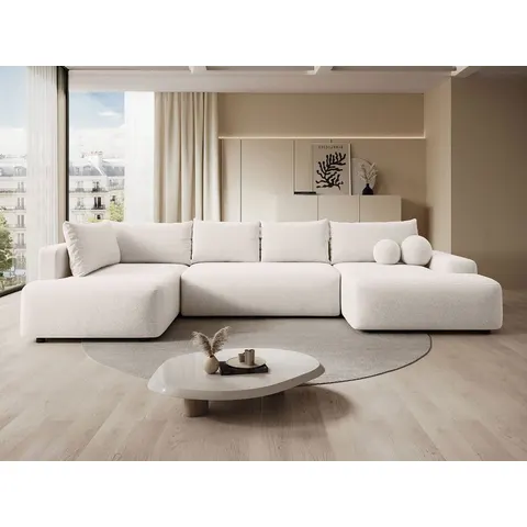 vente-unique.com Canapé d'angle polyester 8 places crème Beige 360x87x204cm – image 2