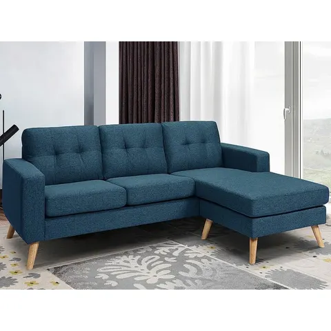 vente-unique.com Canapé d'angle polyester 4 places bleu 198x85x160cm – image 2