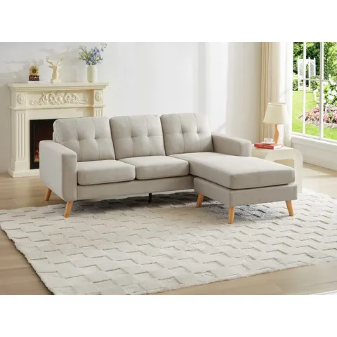 vente-unique.com Canapé d'angle polyester 4 places beige 198x85x160cm – image 2
