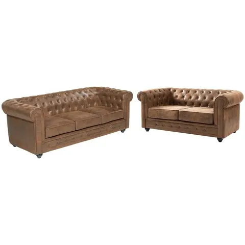 vente-unique.com Ensemble canapé microfibre marron 206x72x88cm – image 2