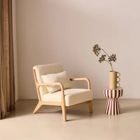 sweeek Fauteuil à bouclettes blanches texturées Beige 65x79x80cm – image 2