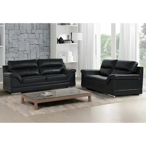 vente-unique.com Ensemble canapé cuir noir 235x100x103cm – image 2