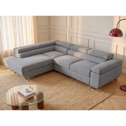 vente-unique.com Canapé d'angle polyester 5 places gris 268x70x202cm – image 2