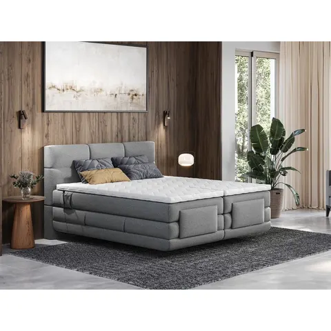 vente-unique.com Lit boxspring polyester gris clair Gris 215x118x168cm – image 3