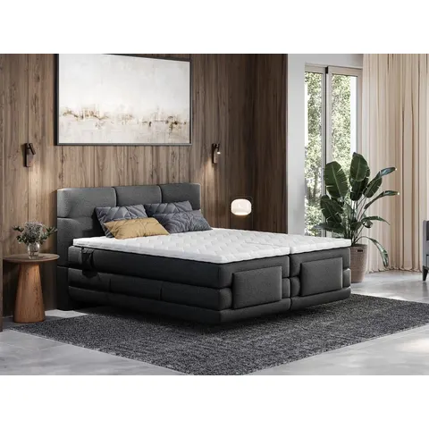 vente-unique.com Lit boxspring polyester gris anthracite Gris 215x118x168cm – image 3