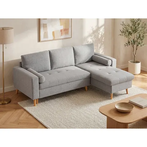 vente-unique.com Canapé d'angle polyester 4 places gris clair Gris 225x88x146cm – image 2