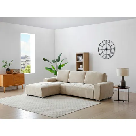 vente-unique.com Canapé d'angle polyester 5 places beige 268x85x174cm – image 2