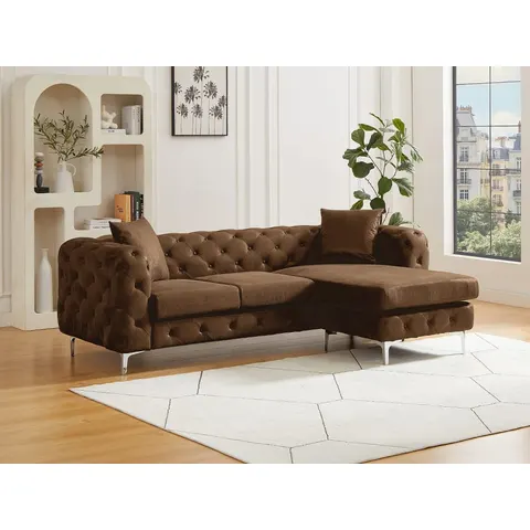 vente-unique.com Canapé d'angle microfibre 4 places marron 238x74x155cm – image 2