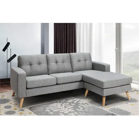vente-unique.com Canapé d'angle polyester 4 places gris 198x85x160cm – image 2
