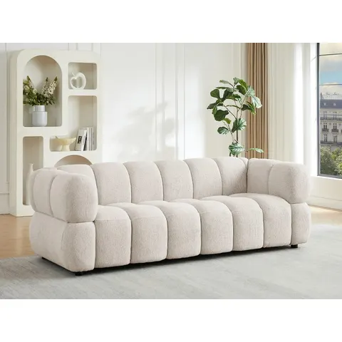 vente-unique.com Canapé fixe polyester 3 places beige} Beige 227x71x92cm – image 2
