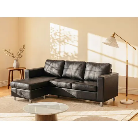 vente-unique.com Canapé d'angle simili 4 places noir 196x77x133cm – image 2