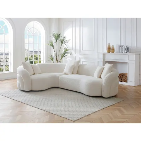 vente-unique.com Canapé d'angle polyester 5 places blanc 290x73x200cm – image 2