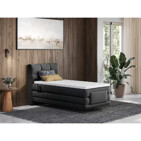 vente-unique.com Lit boxspring polyester gris anthracite Gris 215x118x108cm – image 3