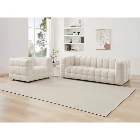 vente-unique.com Ensemble canapé fauteuil polyester blanc 213x72x89cm – image 2