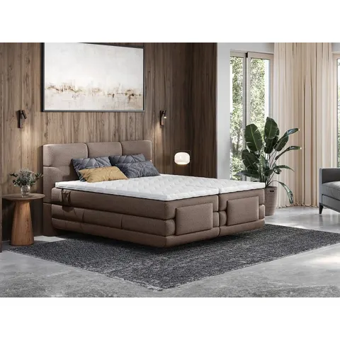vente-unique.com Lit boxspring polyester marron 215x118x168cm – image 3