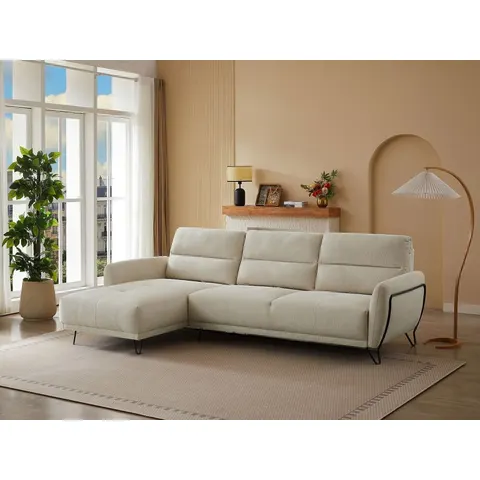 vente-unique.com Canapé d'angle polyester 5 places beige 290x95x168cm – image 2