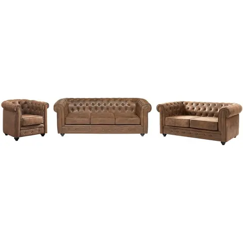 vente-unique.com Ensemble canapé fauteuil microfibre marron 206x72x78cm – image 2