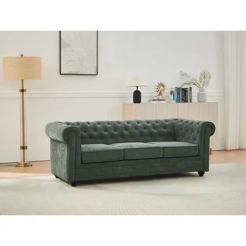 vente-unique.com Canapé fixe polyester 3 places vert} Vert 205x72x88cm – image 2