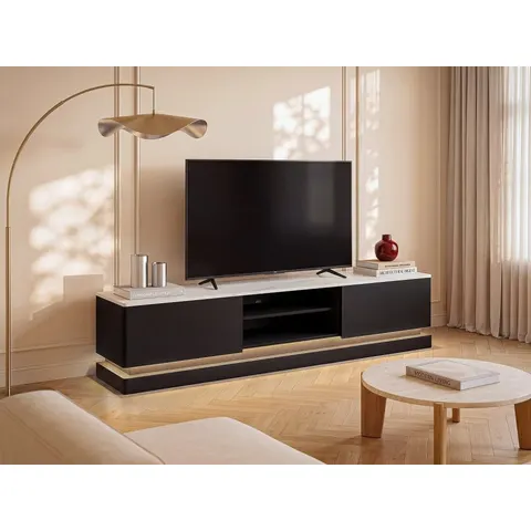 vente-unique.com Meuble tv mdf noir 190x44x40cm – image 2