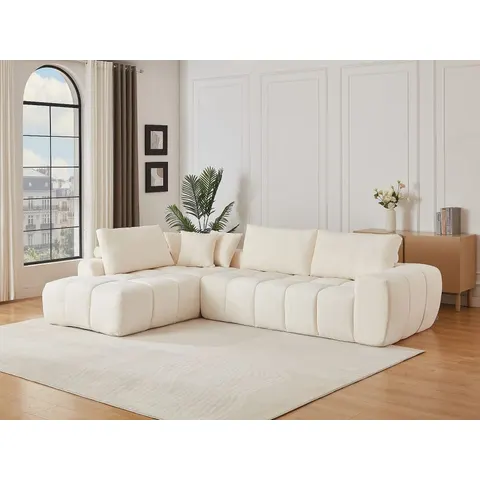 vente-unique.com Canapé d'angle polyester 6 places beige 300x82x209cm – image 2