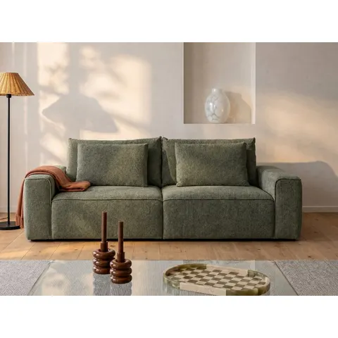 vente-unique.com Canapé convertible polyester 3 places vert} Vert 266x90x125cm – image 2