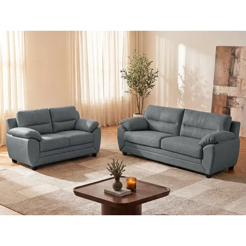 vente-unique.com Ensemble canapé polyester gris anthracite Gris 201x88x82cm – image 2
